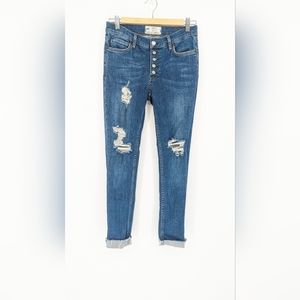 Free People Button Fly High Waist Distressed Skinny Jeans Size 27